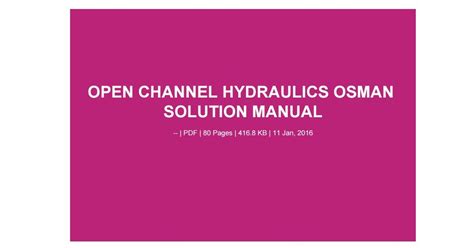 OPEN CHANNEL HYDRAULICS OSMAN SOLUTION MANUAL Ebook Reader