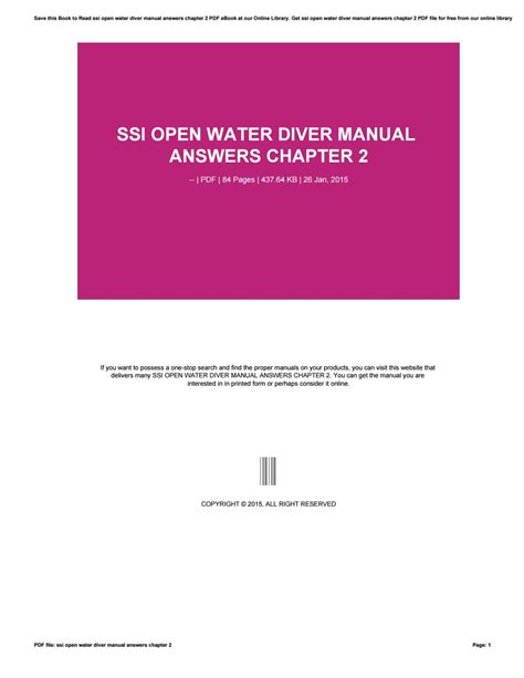 OPEN WATER DIVER MANUAL ANSWERS SSI Ebook Epub