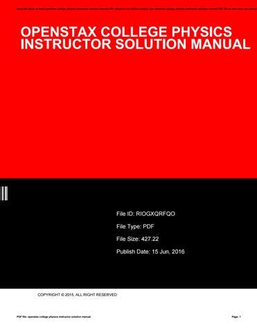 OPENSTAX COLLEGE PHYSICS INSTRUCTOR SOLUTION MANUAL Ebook Reader