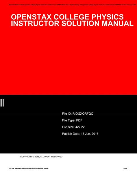 OPENSTAX PHYSICS INSTRUCTOR SOLUTION MANUAL Ebook Kindle Editon