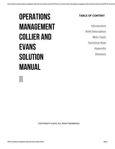 OPERATIONS MANAGEMENT COLLIER AND EVANS SOLUTION MANUAL Ebook Epub