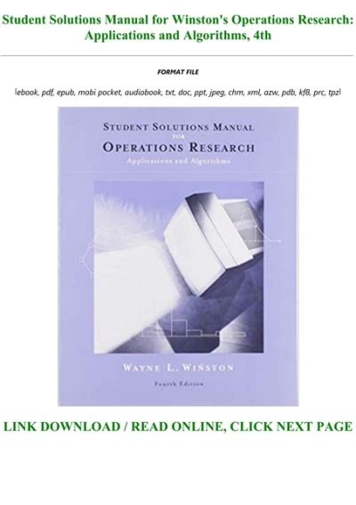 OPERATIONS RESEARCH APPLICATIONS AND ALGORITHMS SOLUTIONS MANUAL PDF Ebook Epub