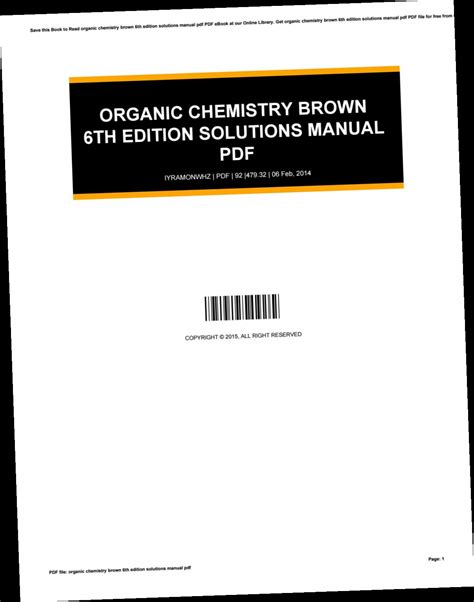 ORGANIC CHEMISTRY 6TH EDITION BROWN SOLUTIONS MANUAL Ebook Kindle Editon