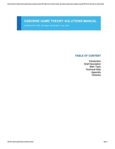 OSBORNE GAME THEORY SOLUTIONS MANUAL Ebook Epub
