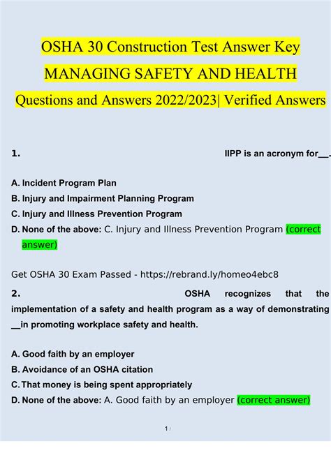 OSHA 700 TEST ANSWERS Ebook Epub