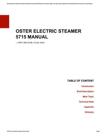 OSTER ELECTRIC STEAMER 5715 MANUAL Ebook PDF