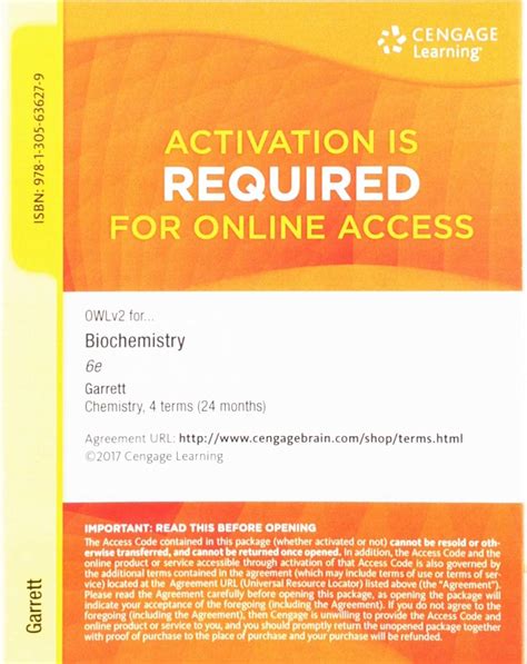 OWL 24 months Printed Access Card for Garrett Grisham s Biochemistry 5th Doc