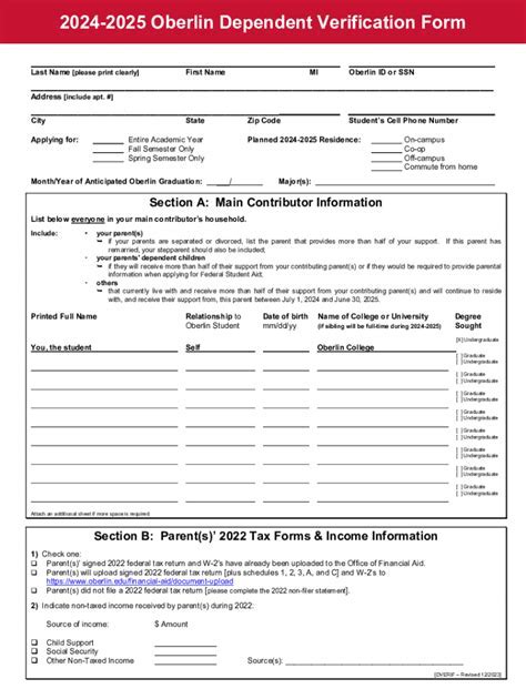 Oberlin Dependent Verification Form: A Detailed Guide