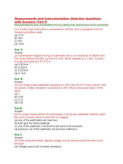 Objective Instrumentation Questions With Answers Doc