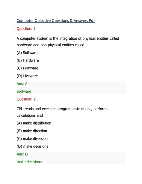 Objective Question Of Computer With Answer Kindle Editon