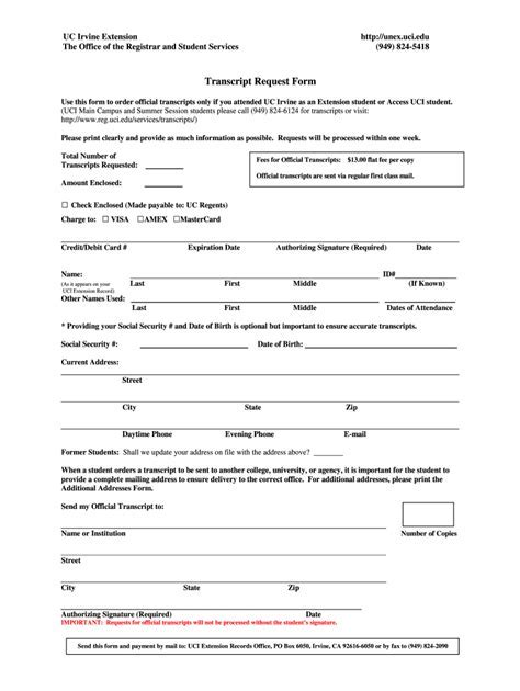Obtain Your Official UC Irvine Transcript
