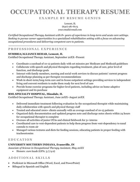 Occupational Therapy Assistant Resume Template
