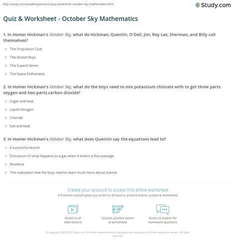 October Sky Quiz Answers Epub