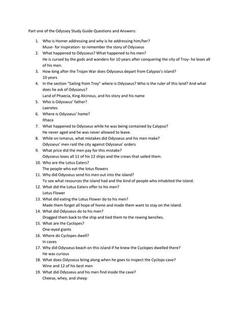 Odyssey Homer Study Guid Questions And Answers Epub