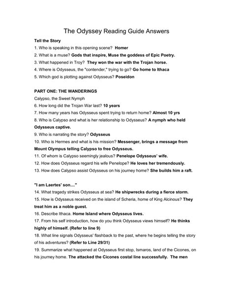 Odyssey Study Guide Answer Key 16 Kindle Editon