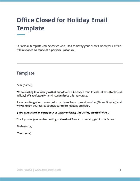 Office Closed For Holiday Email Template
