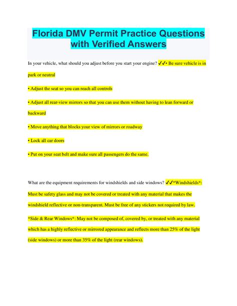 Official Florida Driver39s Handbook 2011 Study Questions Answers Reader