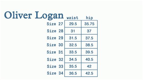 Oliver Logan Size Chart