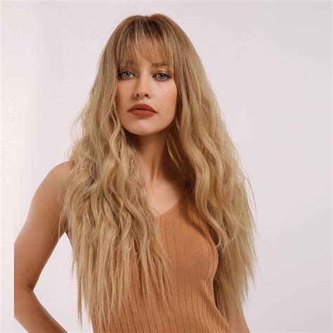 Ombre Blonde Long Loose Wavy Wig with Bangs: Stylish 24-Inch Hair Replacement for 2025