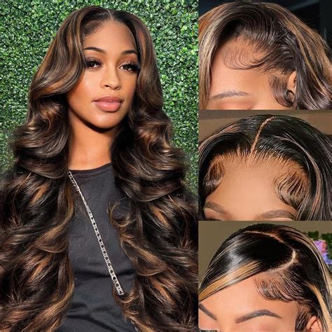 Ombre Color Human Hair Loose Wave  With Highlights Lace Front Wigs