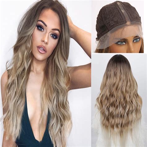 Ombre Lace Front Wig 2025: Wavy Synthetic Hair with Triangular Layers and Zero Bangs