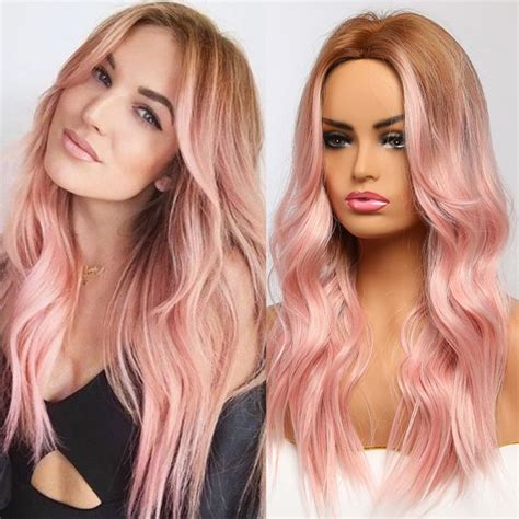 Ombre Light Brown VS Pink: Natural Long Wave Wigs in 2025