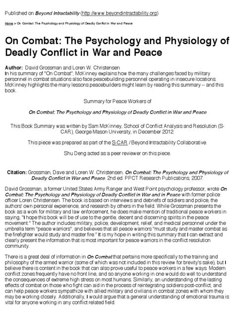 On Combat The Psychology and Physiology of Deadly Conflict in War and Peace Reader