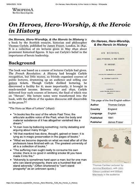 On Heroes and Hero Worship And Heroic in History PDF