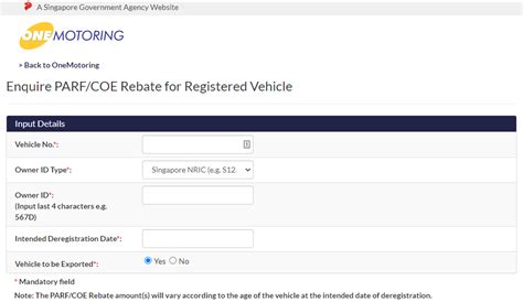 One Motoring Enquire Parf Coe Rebate for Registered Vehicle