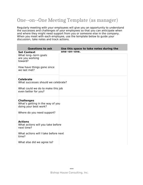 One On One Meeting Template Word