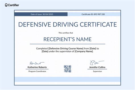 Online 5 Hour Defensive Driving Course Printable Certificate