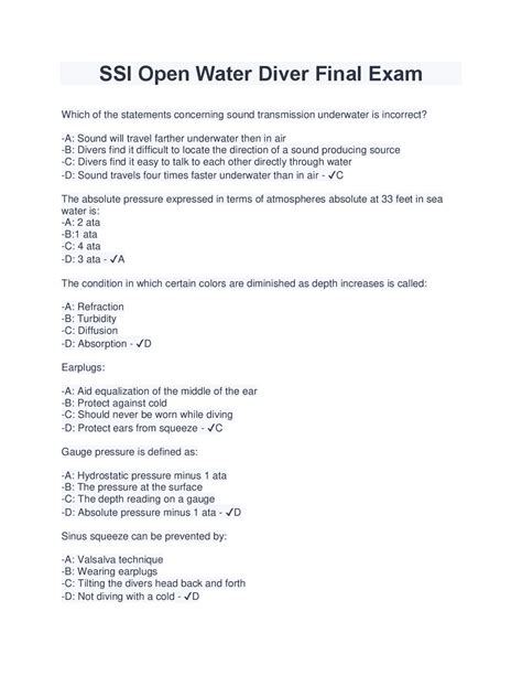 Open Water Diver Test Answers Ssi PDF