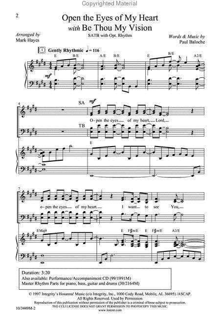 Open the Eyes of My Heart with Be Thou My Vision SATB Piano Sheet Music Doc