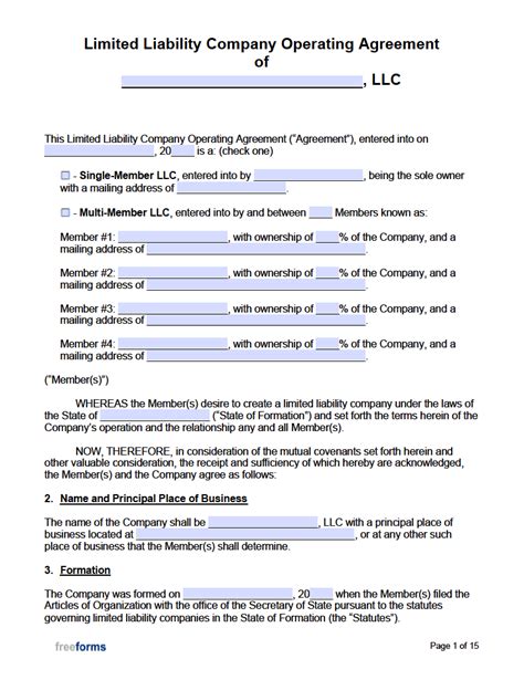 Operating Agreement For An Llc Template