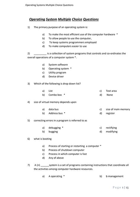 Operating System Questions And Answers With Multiple Choice Epub