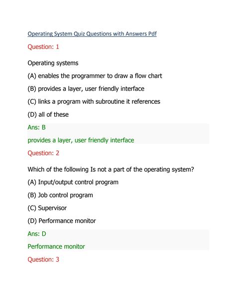 Operating System Quiz Questions With Answers Reader