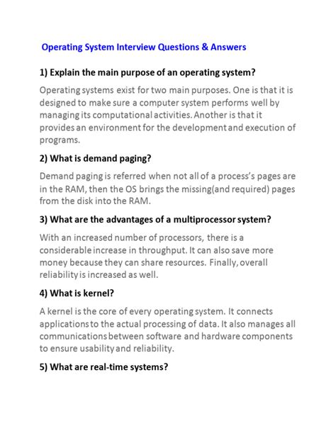 Operating Systems Interview Questions And Answers Free Download PDF