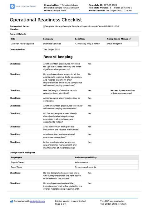 Operational Readiness Checklist: Ensuring Seamless Transition and Sustained Success