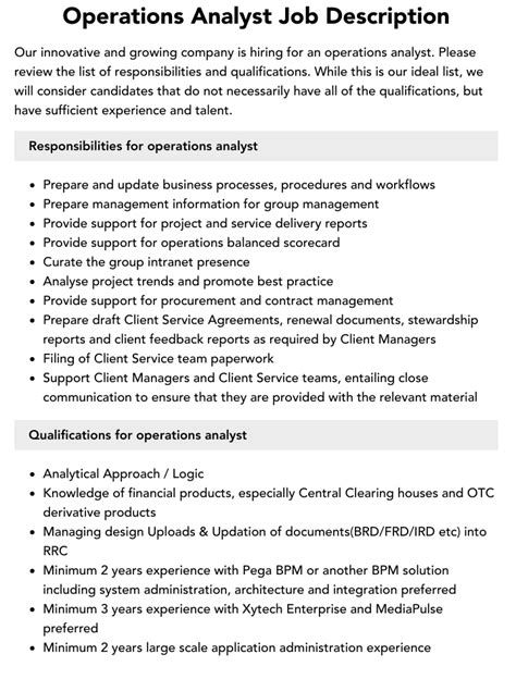 Operations Analyst Job Description: A Comprehensive Overview