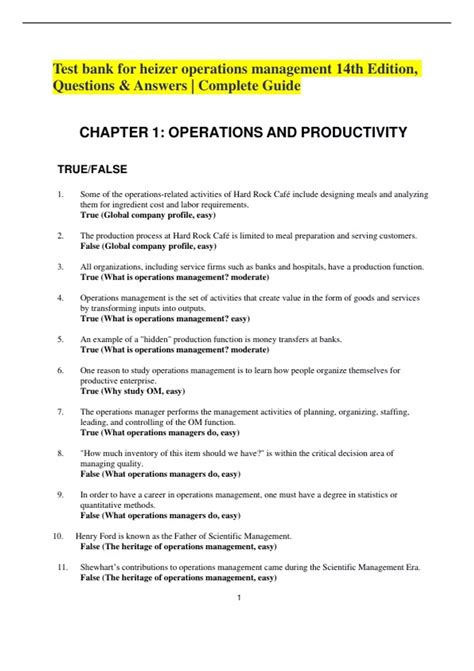 Operations Management Heizer Answer K Kindle Editon