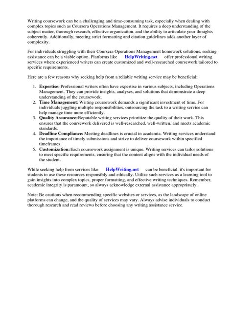 Operations Management Homework 1 Solutions Coursera PDF