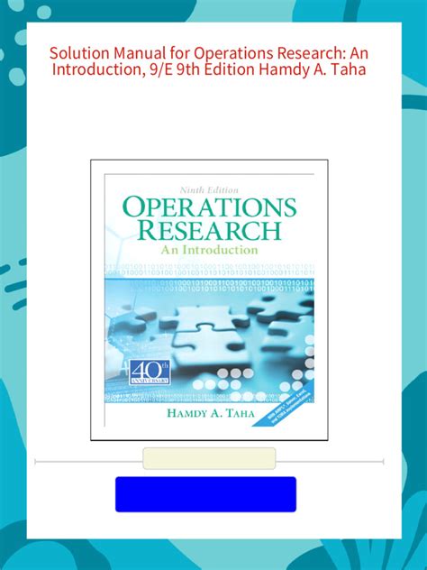 Operations Research Hamdy Taha Solution Manual Free Download Reader