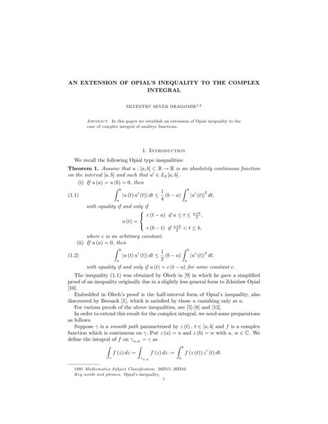 Opial Inequalities with Applications in Differential and Difference Equations Doc