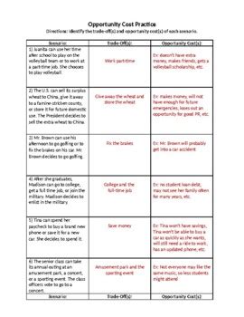 Opportunity Cost Answer Key Sheet Reader