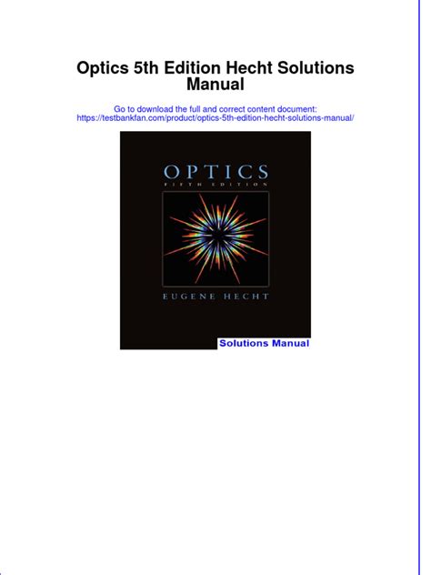 Optics Hecht Solutions Manual Pdf Epub