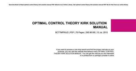 Optimal Control Theory Kirk Solution Manual Ebook Epub