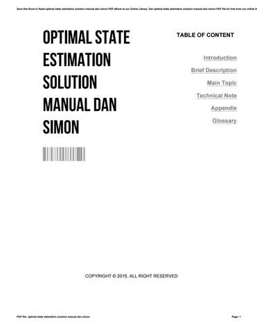 Optimal State Estimation Solution Manual Dan Simon Download Doc