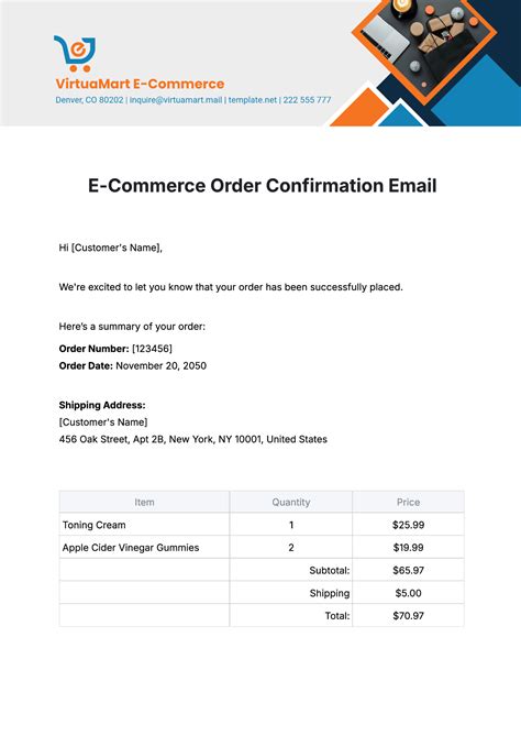 Order Confirmation Email Template