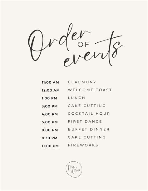 Order Of Events Wedding Template