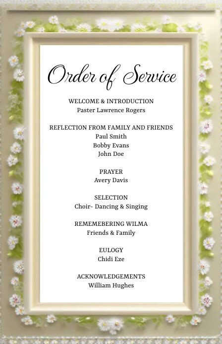 Order Of Service Template For A Funeral